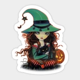 Cute Halloween Witch and Cat Big Eye Art Sticker